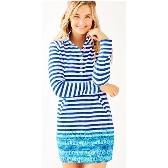 Lilly Pulitzer UPF 50+ Captain Dress Bright Navy Positano Stripe Engineered XS - Picture 1 of 8